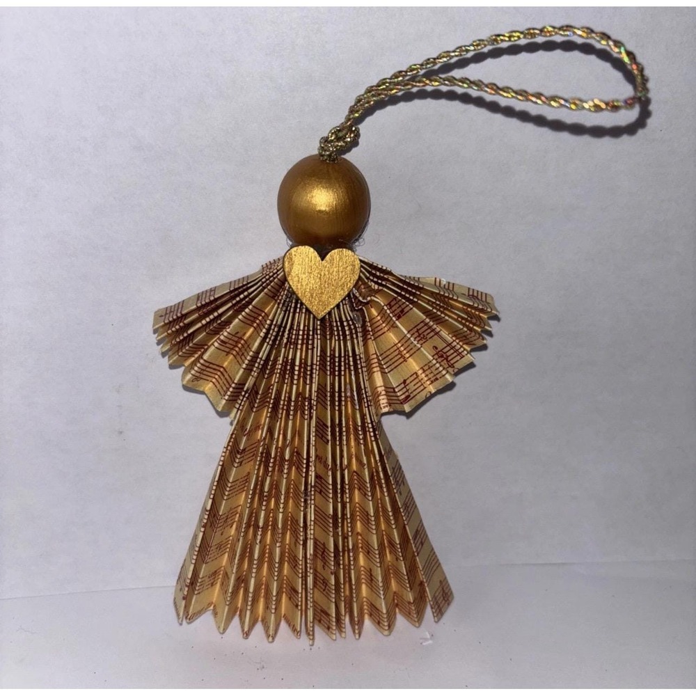Vintage 12 Days Of Christmas Sheet Music Gold Paper Angle Ornament 5.5" Handmade